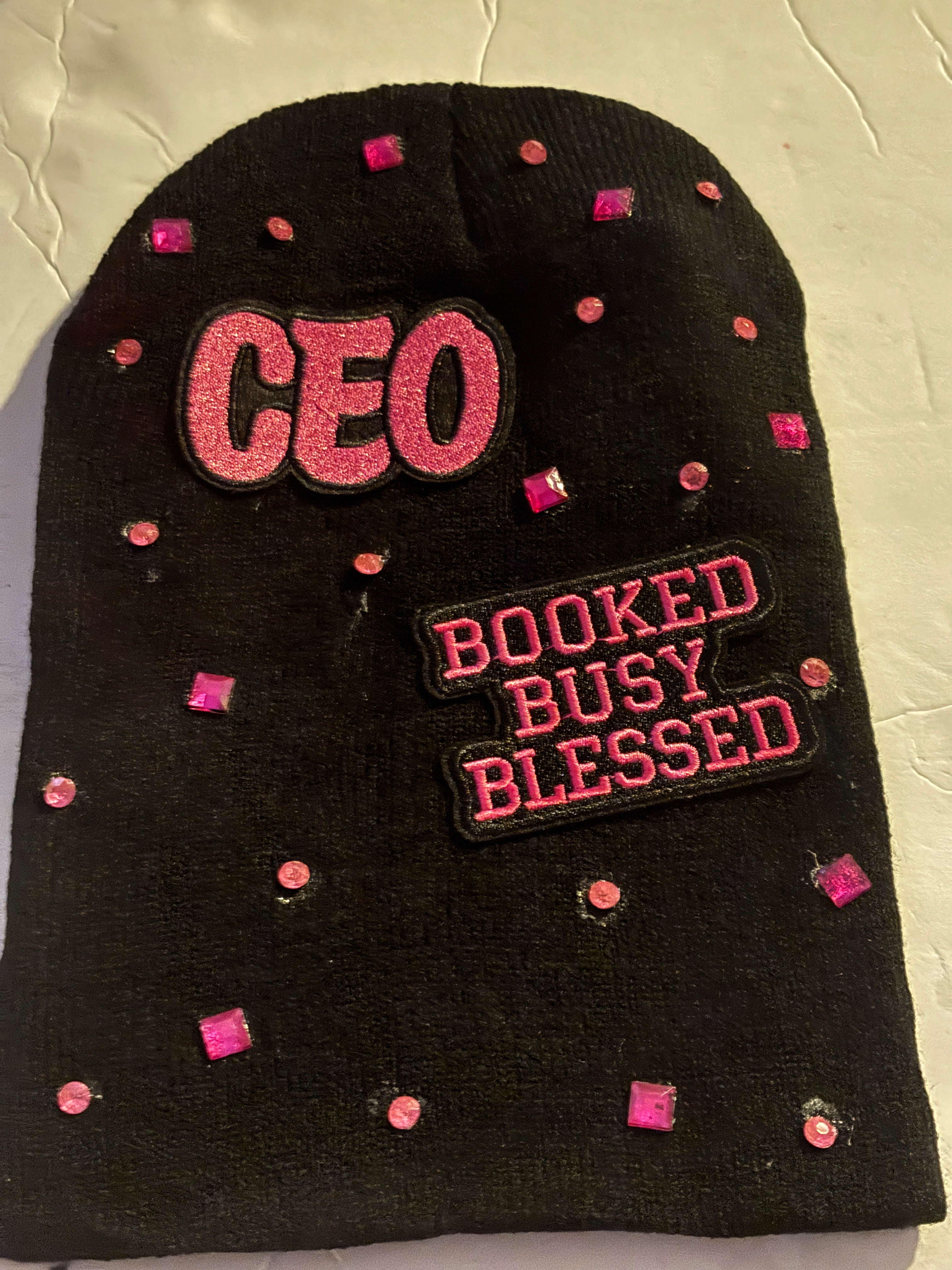 CUSTOM Hand-Embellished Patch and Bling Beanies